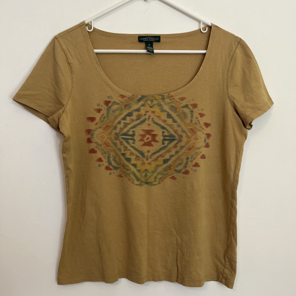 Lauren Jeans Ralph Lauren Women’s M Tee Shirt Aztec Tan Blue Red Cotton