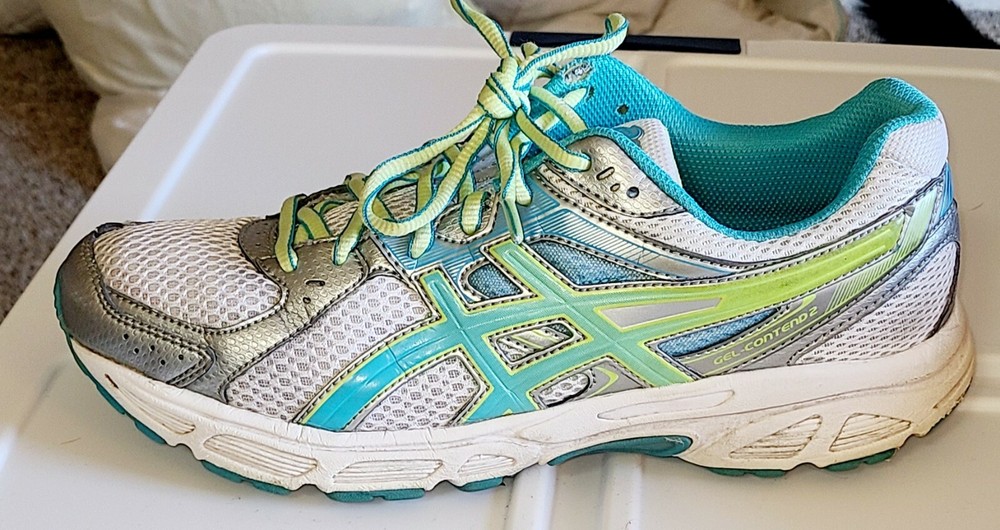ASICS WOMEN`S 10 SHOES GEL CONTEND 2 MESH RUNNING T474N WHITE.