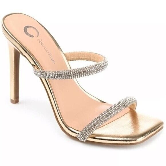 Journee Collection Reena Slide Dress Sandals Gold Heels Size 8.5 for Women