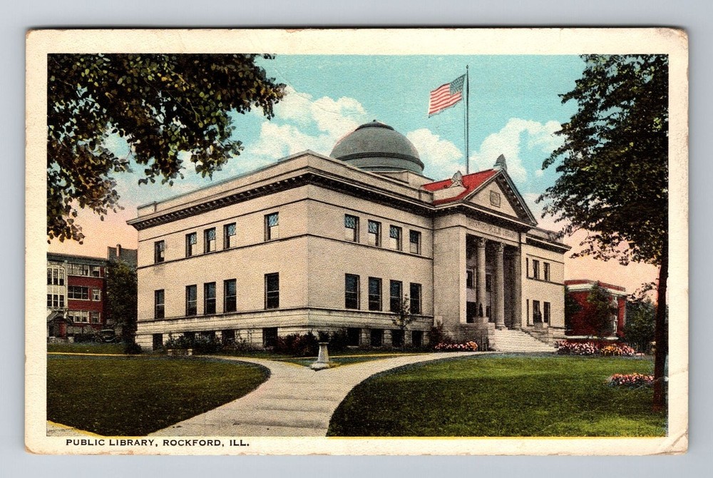 Rockford IL-Illinois, Public Library, Antique, Vintage c1923 Souvenir Postcard