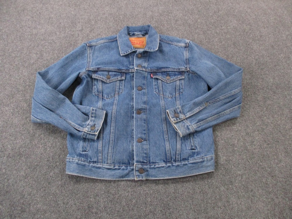 Levis Jean Jacket Mens M Blue Denim Trucker Red Tab Biker Rider