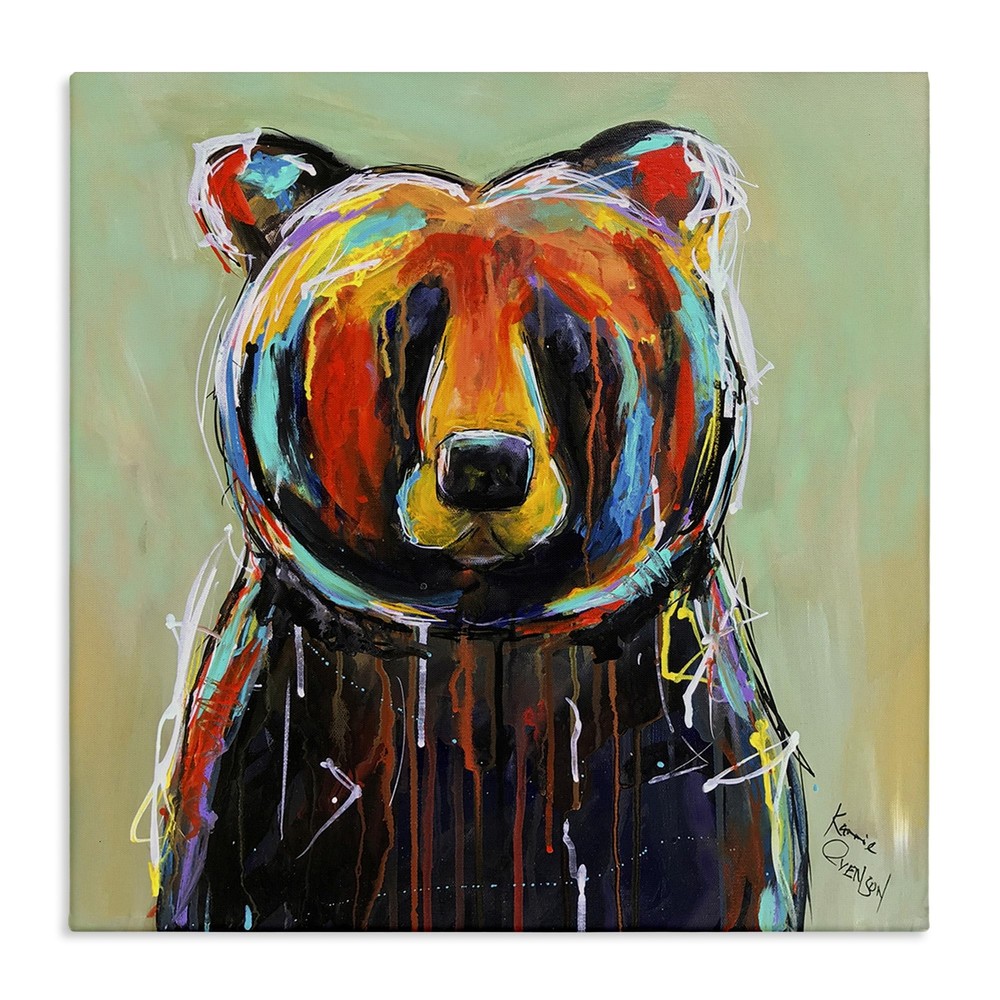 24x24 Multicolor Abstract Painted Black Bear Canvas Wall Art for Home Decor-image
