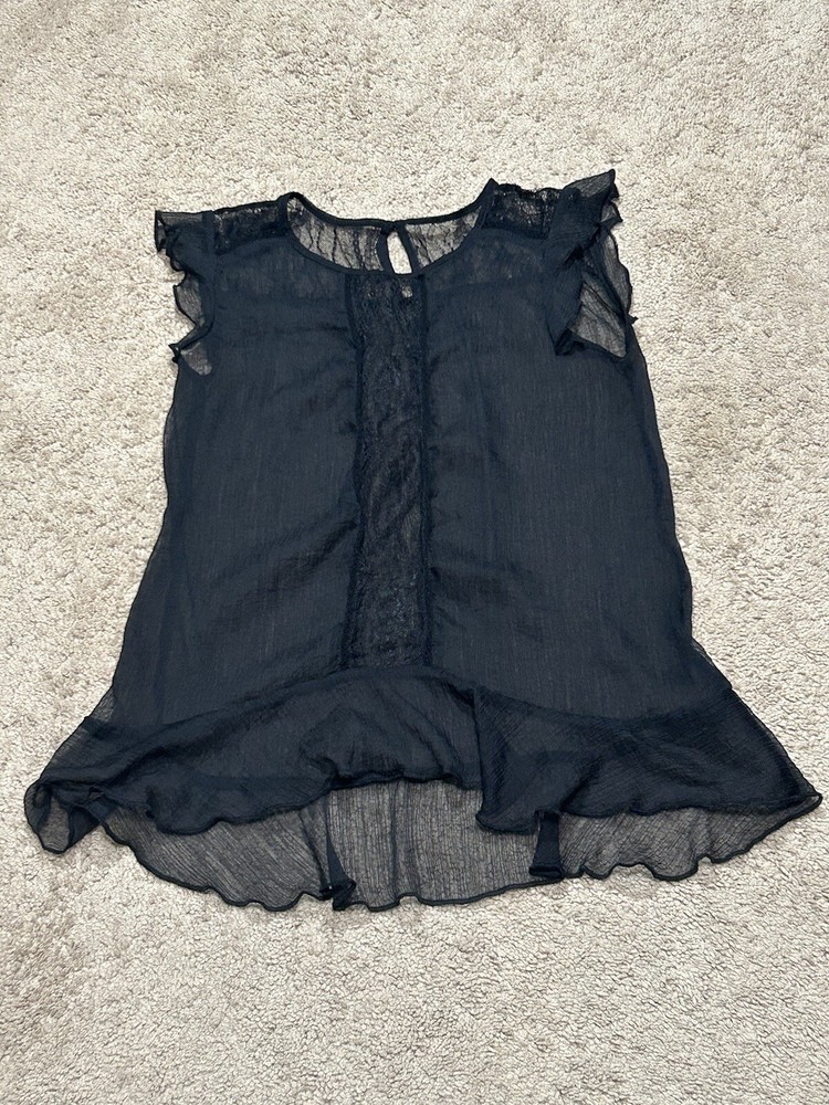 Womens Shirt Size Medium Black Lace Sheer Dressy Flowy