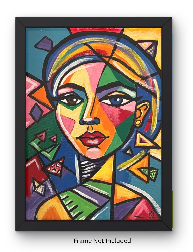 Picasso Inspired Multicolor Woman Abstract Art Acrylic 10x8” Canvas VLP Original