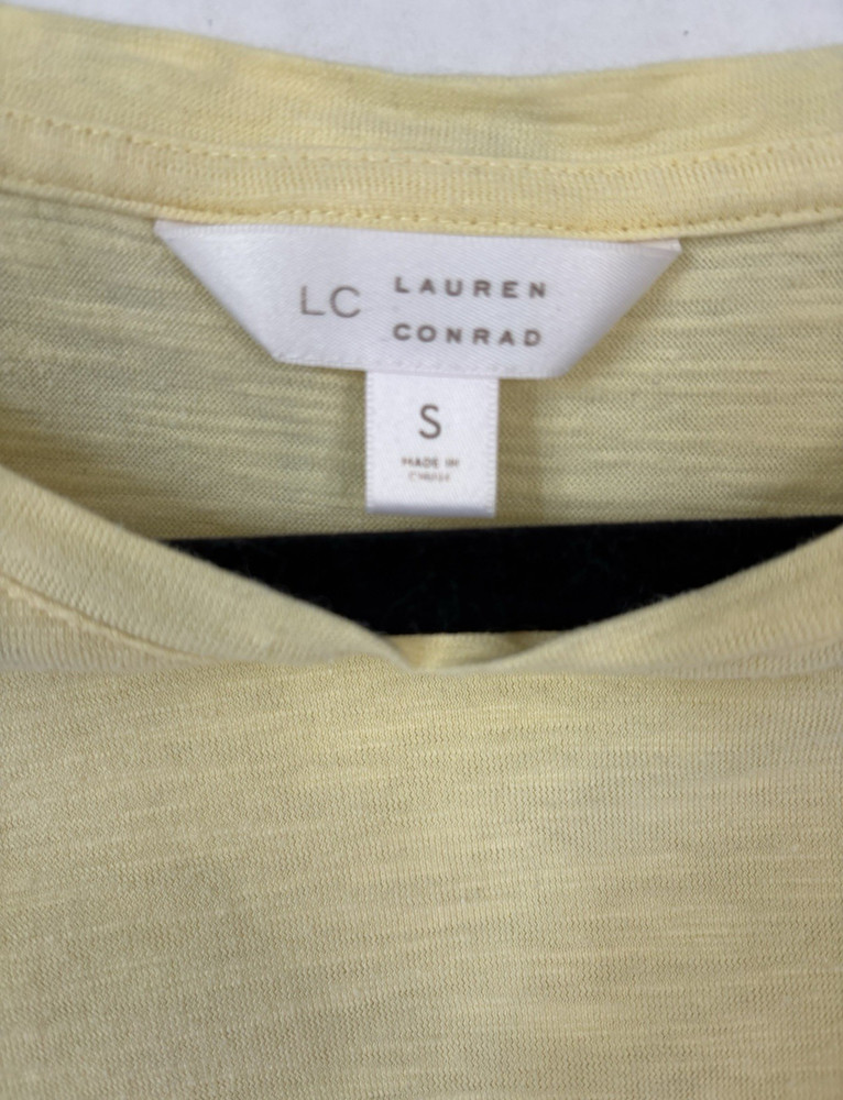 LC Lauren Conrad Top Yellow Ruffle Sleeve Knit Crew Neck Pullover Women's S