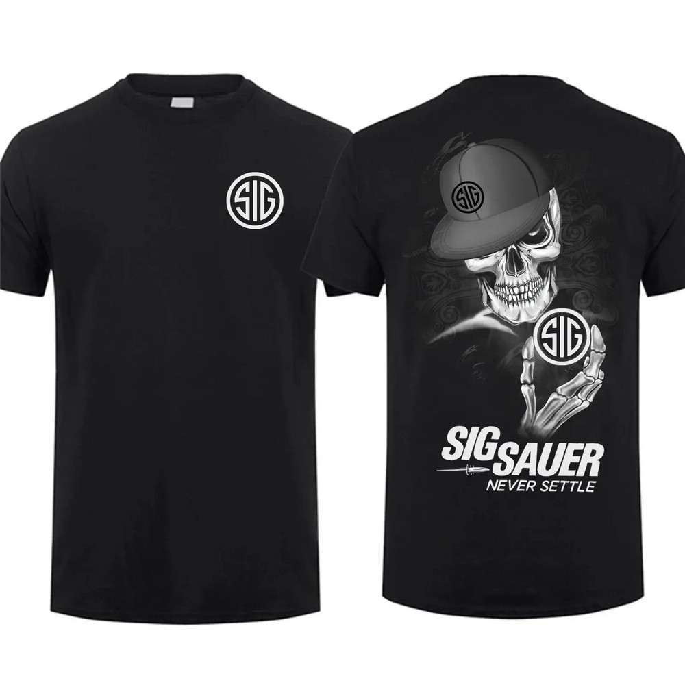 2025 Skull Sig Sauer Never Settle T-shirt, Gift For Sig Sauer Fan, Unisex Short