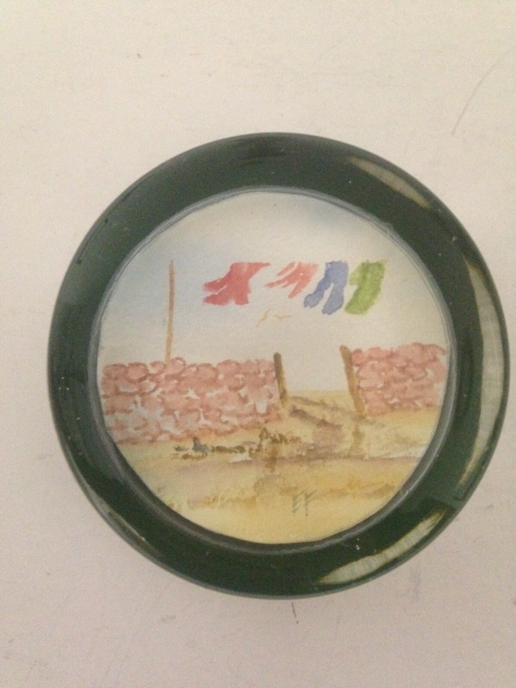 Vintage glass paperweight with water color abstract art drying clothes on line-image