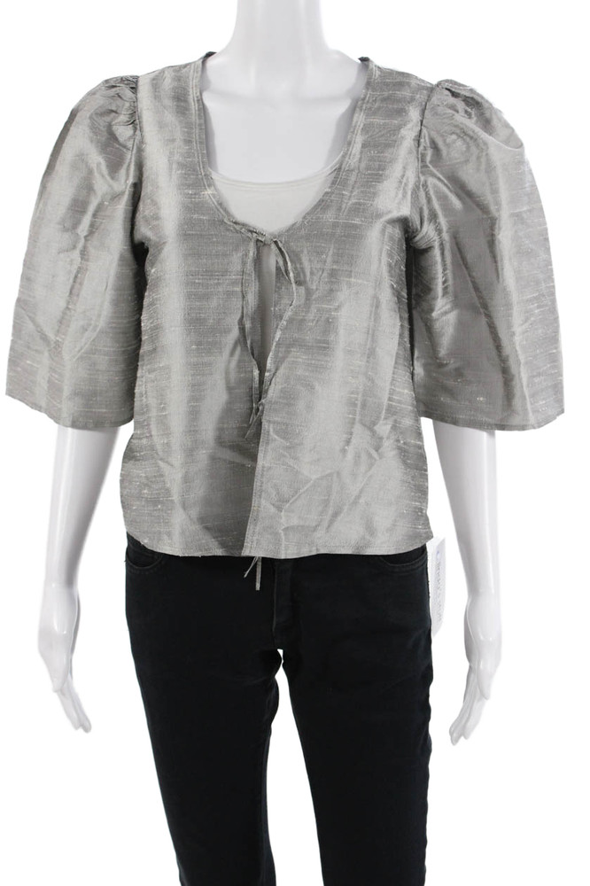Maison Cleo Womens Gray Polyester Blend Round Neck 3/4 Sleeve Blouse Size SFree Shipping in US $100+ Orders | $6.95 Orders Below