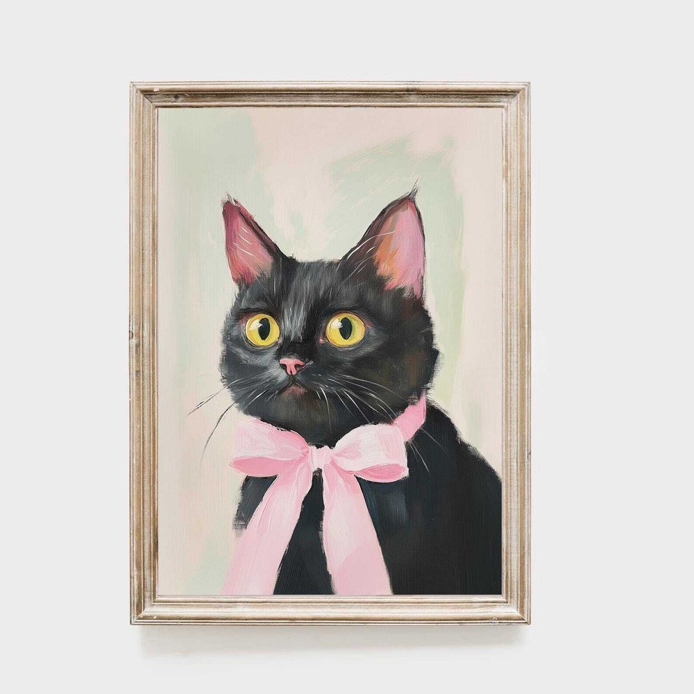 Black Cat Portrait Art Print Girly Cat Wall Decor Feline Home Accent Cute Kitty