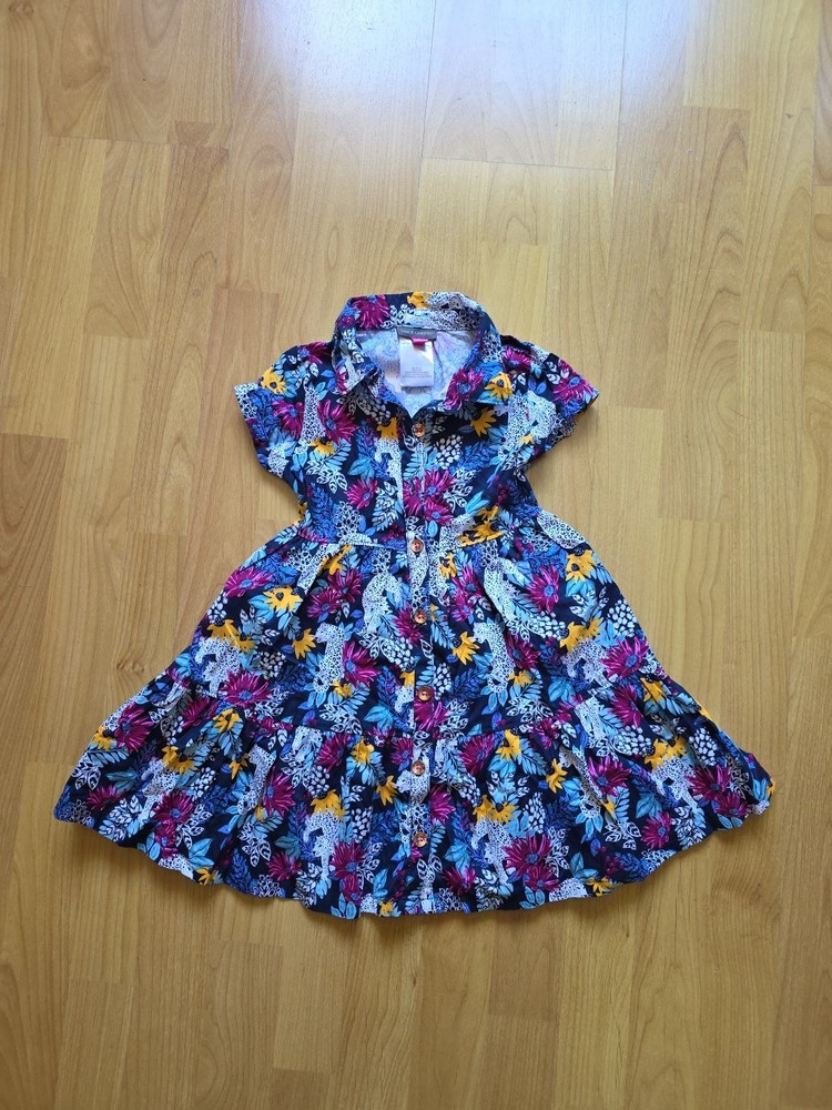 Vince Camuto Girls Dress Size4 Floral Leopard Cheetah Tiered Button Front Summer