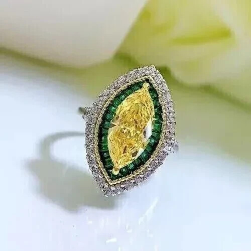 Marquise Cut Simulated Citrine Wedding Band in 14K White Gold Plated