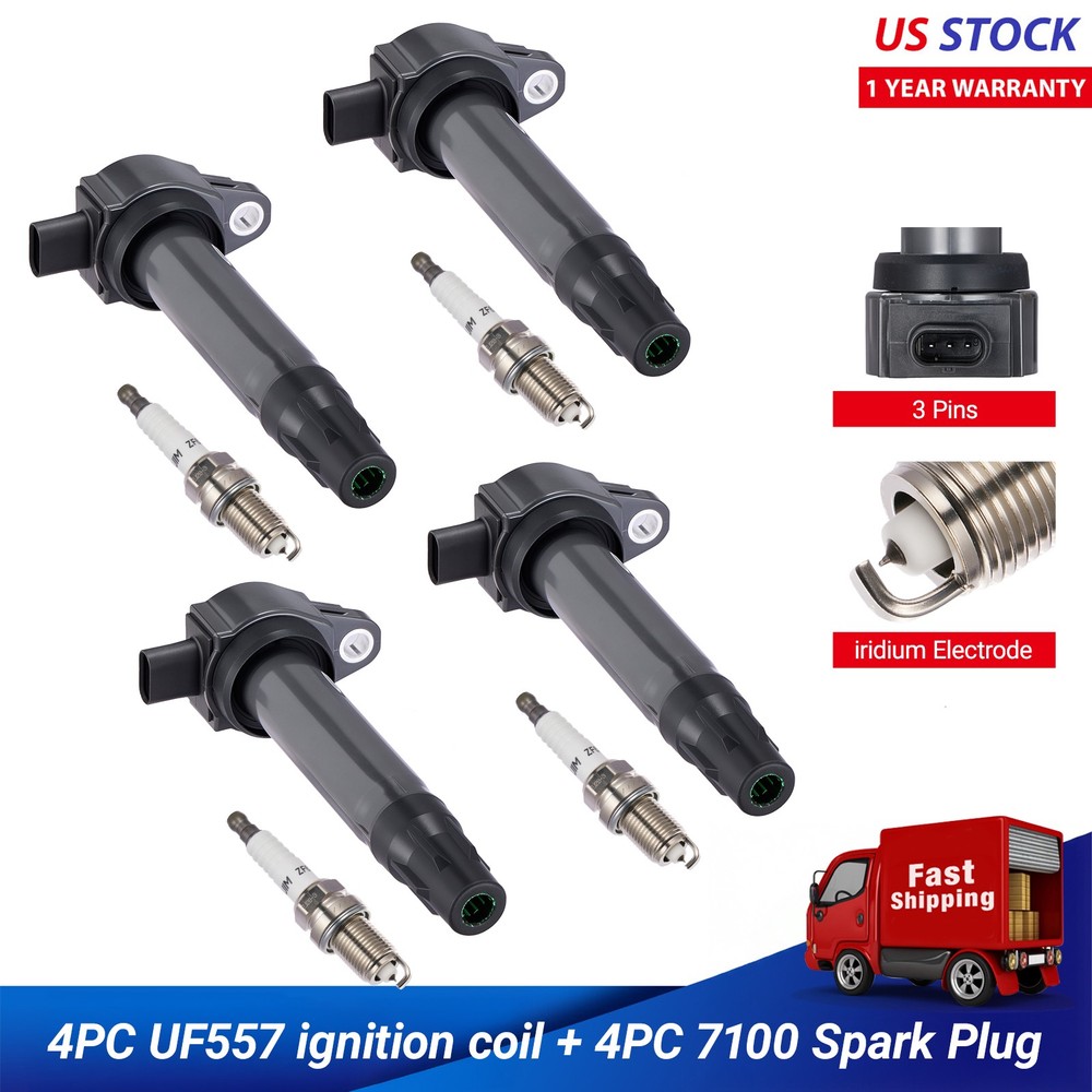 4X Ignition Coil & Spark plugs Kit For 2007-2017 Jeep Compass 2.0/2.4L L4 UF557