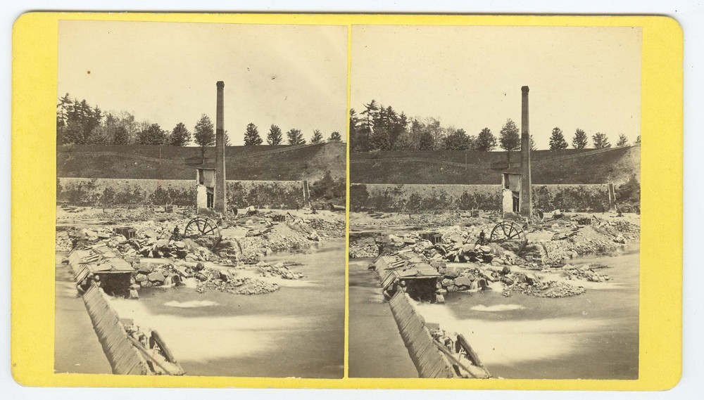 G2504~ MASSACHUSETTS – 1874 Mill River Flood Leeds Button Shop Stereoview