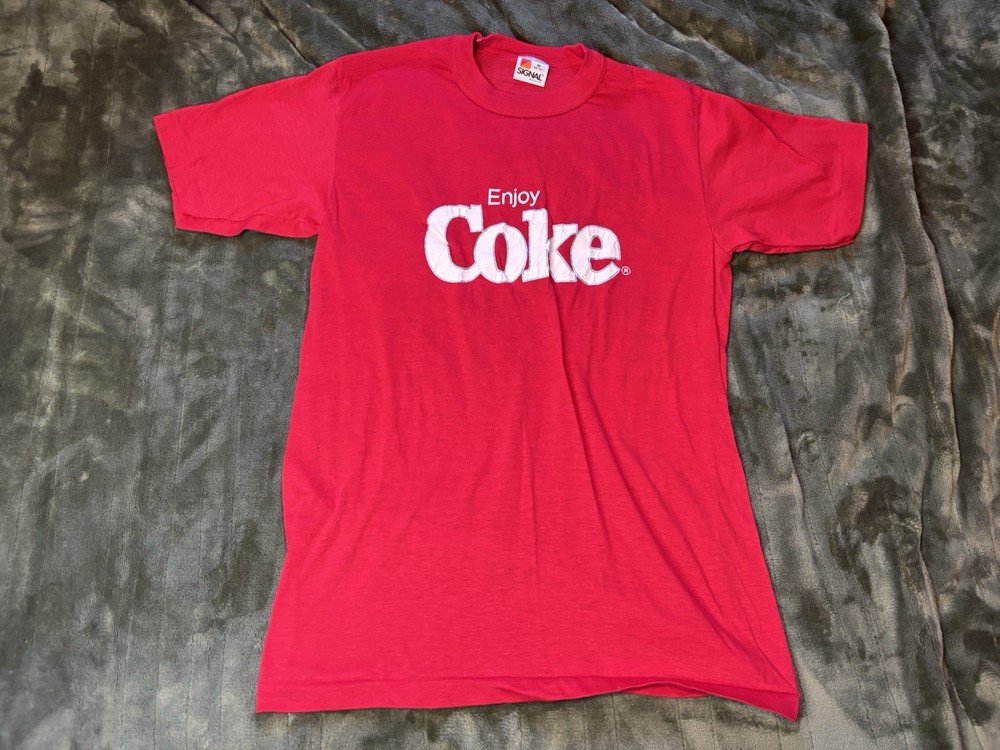Vintage Coke Shirt Mens Medium Red 80s Soda Pop Beverage Drink Brand Promo  USA