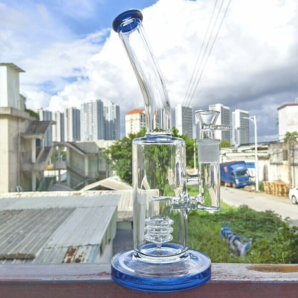 12inch Blue Base Smoking Pipes Water Pipe Hookah Heavy Glass Bong W/ 14mm Bowl