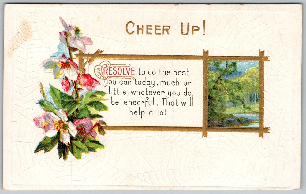 Antique Postcard Cheer Up Floral Verse 1910s