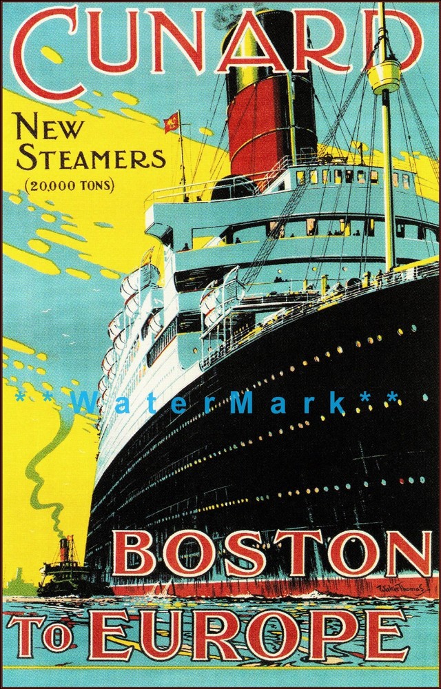Cunard Line 1900 Boston To Europe New Steamers Ships Vintage Poster Print Art