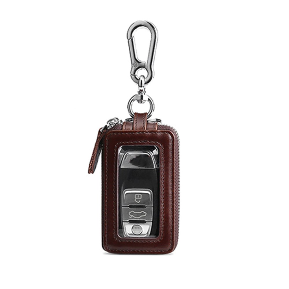 Genuine Leather Car Key Holder Wallet with Double Zipper for Keys & Essentials