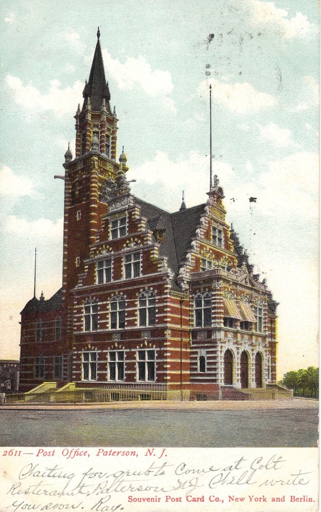 Paterson NJ Post Office 1906  UDB Postcard ORNATE ARCHITECTURE