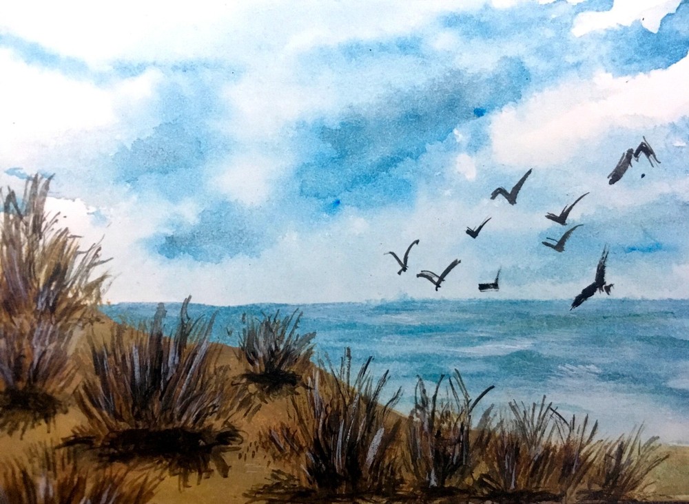 Mini ACEO Original Seascape Landscape Art Card in Acrylic Colors