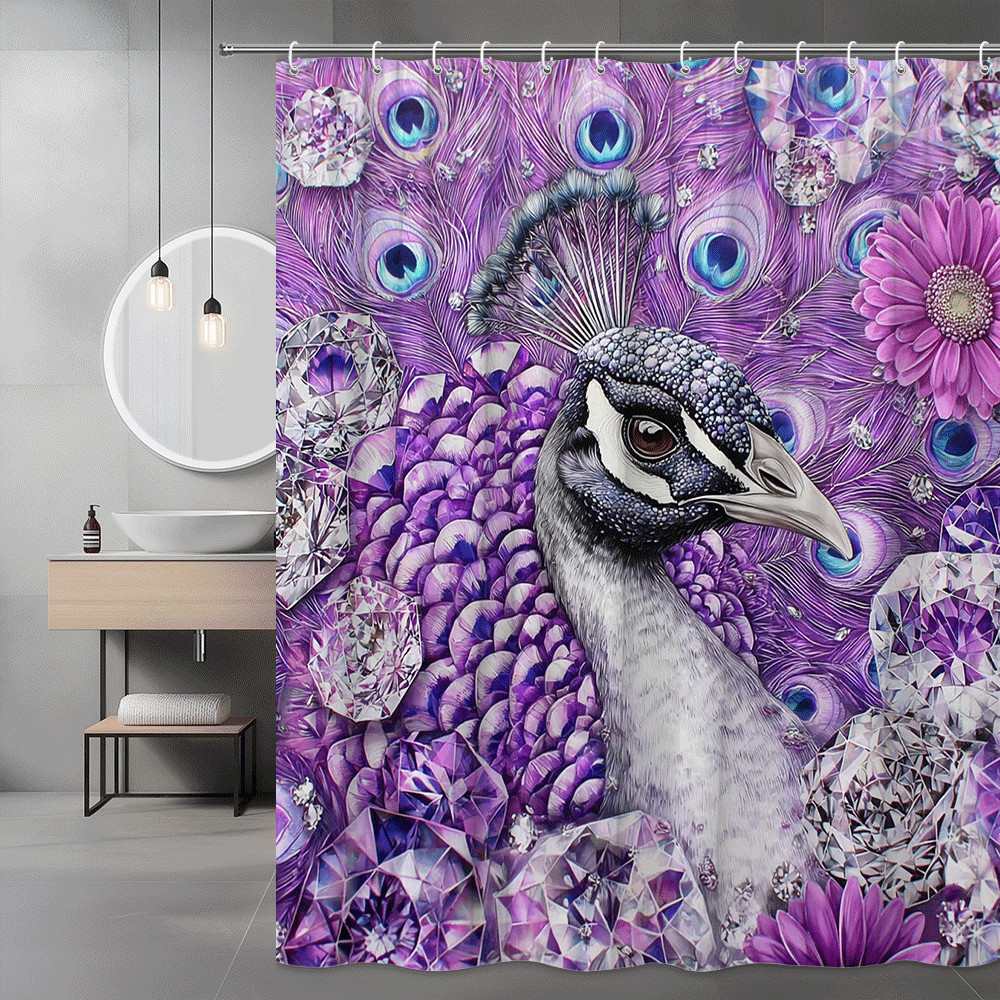 Purple Peacock Shower Curtain Floral Crystal Print