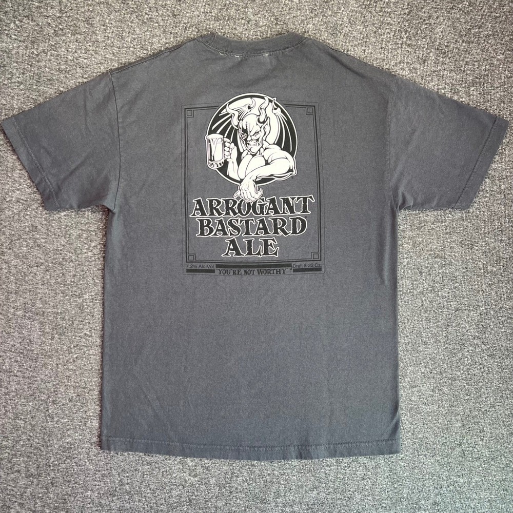 VTG Stone Brewing Arrogant Bastard Ale T-Shirt Mens Large Gray Graphic Gargoyle
