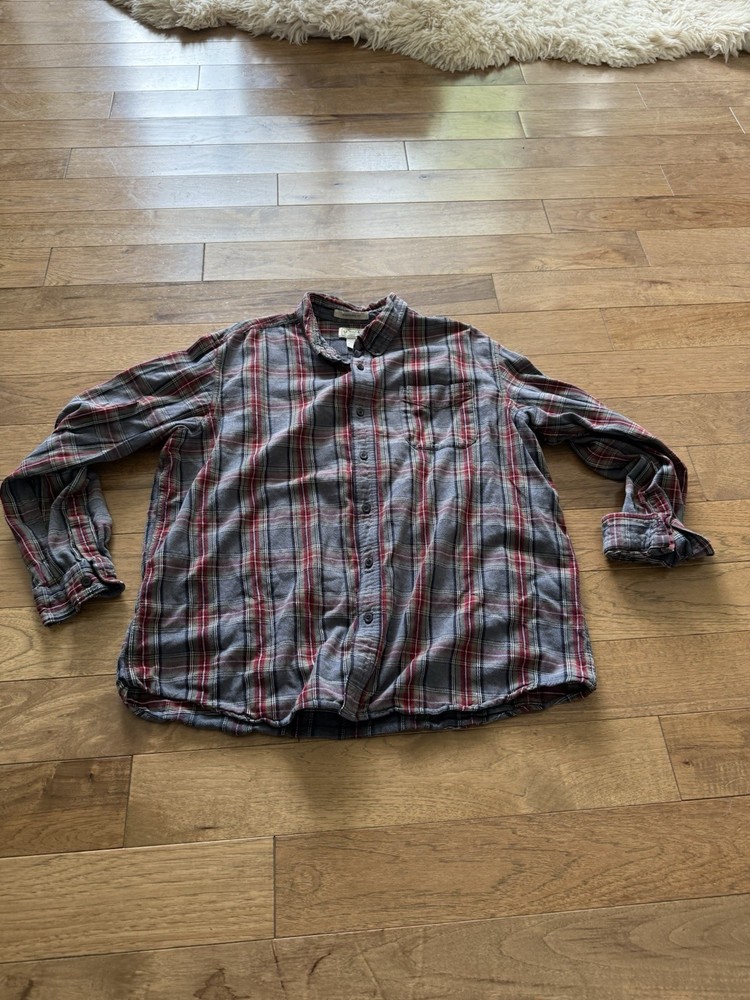 Vintage LL Bean Red Plaid Cotton Flannel Mens Size XL Outdoors Workwear Worn