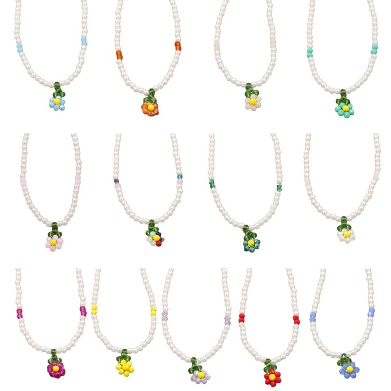 Simulated Pearls Flower Necklace Women Fashio Temperament Adjustable Necklace