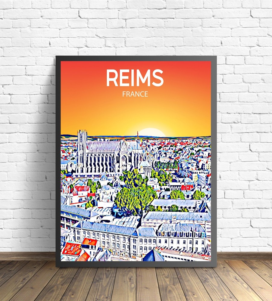 Reims France Art Poster Sunset Night Poster Art Print Reims City Modern Wall