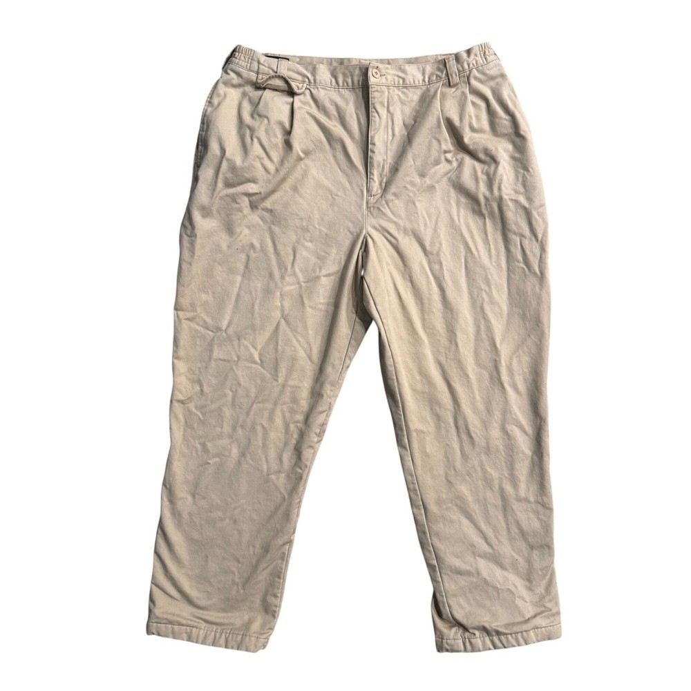 Lands End Flannel Lined Pants Mens 40R Khaki Outdoor Work Warm Pleated Pockets
