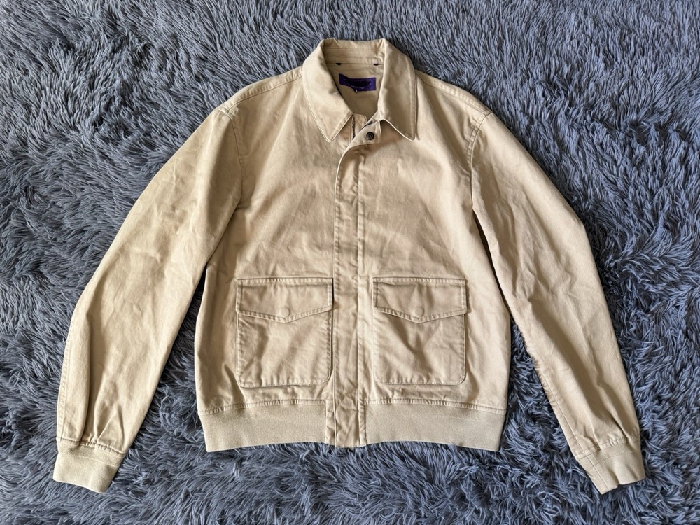 Ralph Lauren Purple Label Albertson Bomber Jacket Medium Tan Cotton Twill
