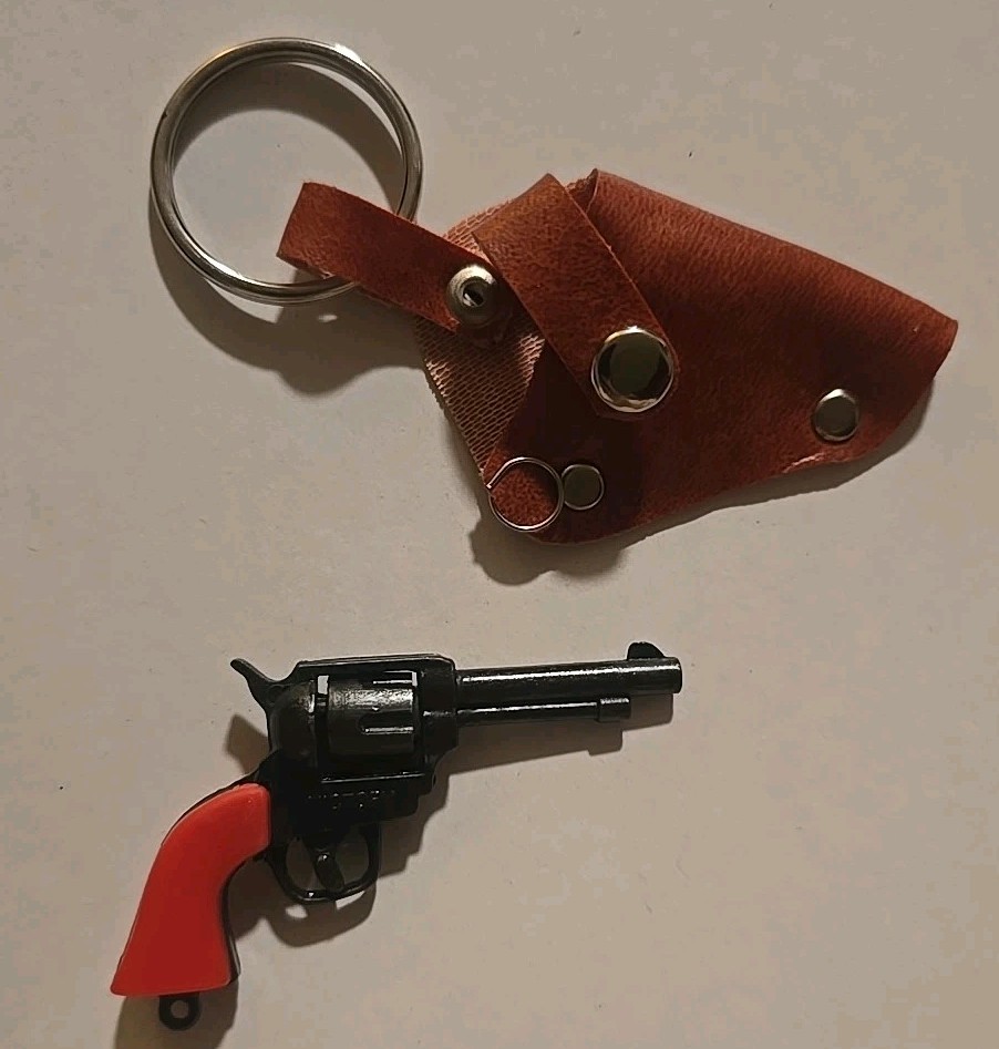 Mini Toy Cap Gun w/ Holster Metal Made in Hong Kong Works! Vintage