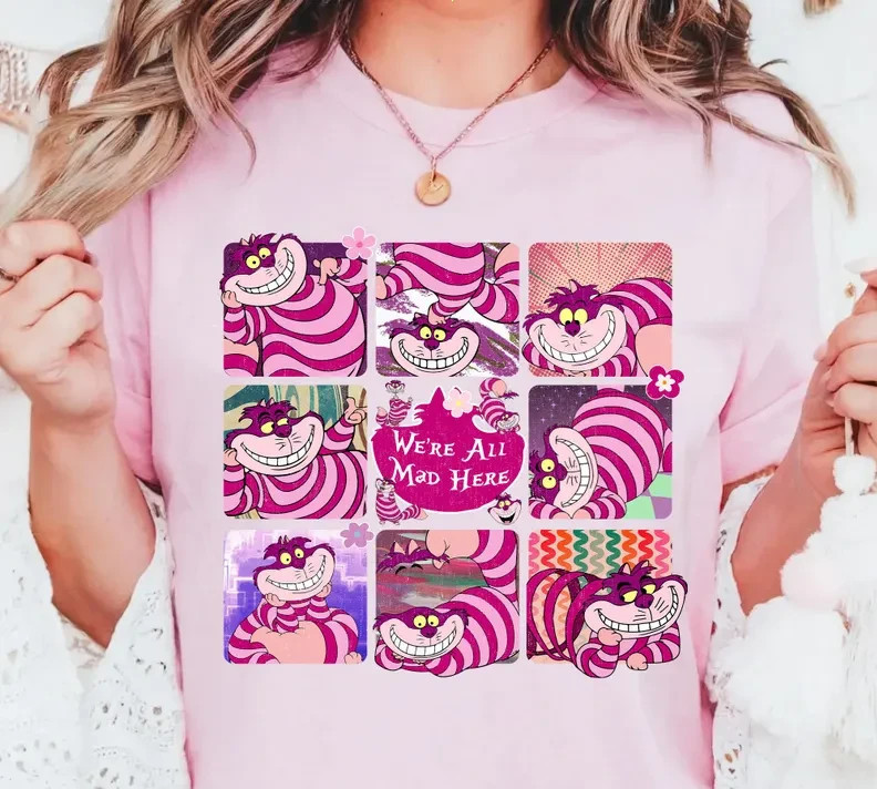Funny Cheshire Cat We're All Mad Here T-Shirt, Alice in Wonderland Cat Shirt