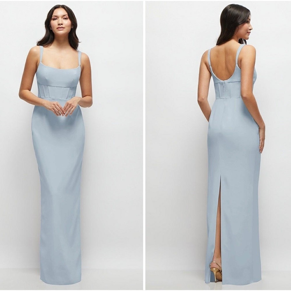 Thread Corset Midriff Crepe Column Maxi Dress In Mist Size 4