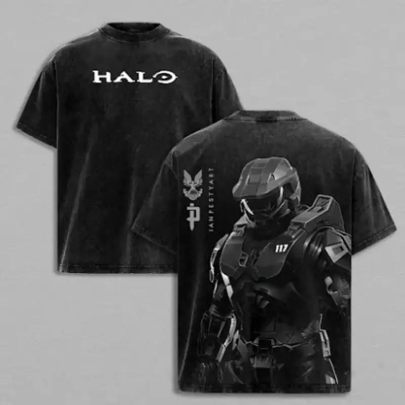 Halo Double Printed Oversize Tee Master Chief Vintage Gaming Graphic T-Shirt