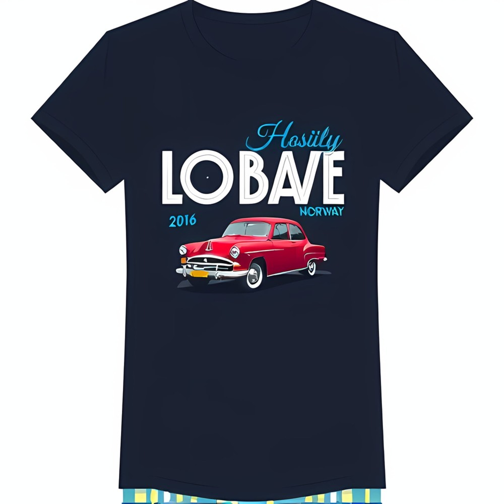 Classic 1950s Red Car Graphic on Blue T-Shirt Unique Retro Style Cotton