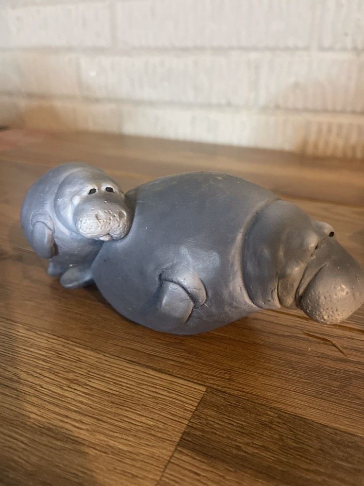 Wetherbee Clay Manatee Sculpture Mom Baby