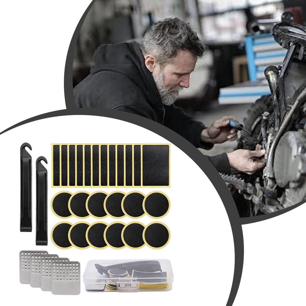Bicycle Tire Repair Kit with Glue-Free Patches and Pry Bar