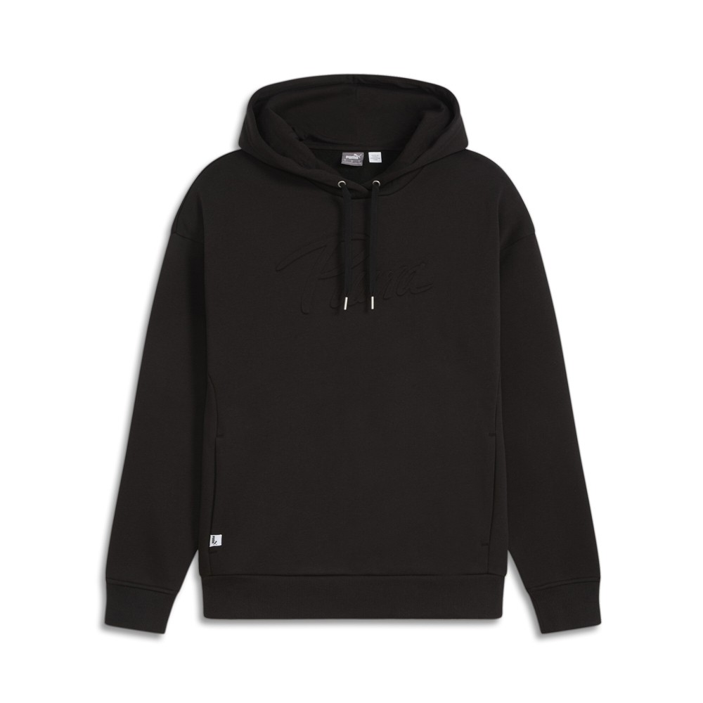 PUMA Enlighten Embossed Logo Pullover Hoodie Womens Black Casual Outerwear 68350