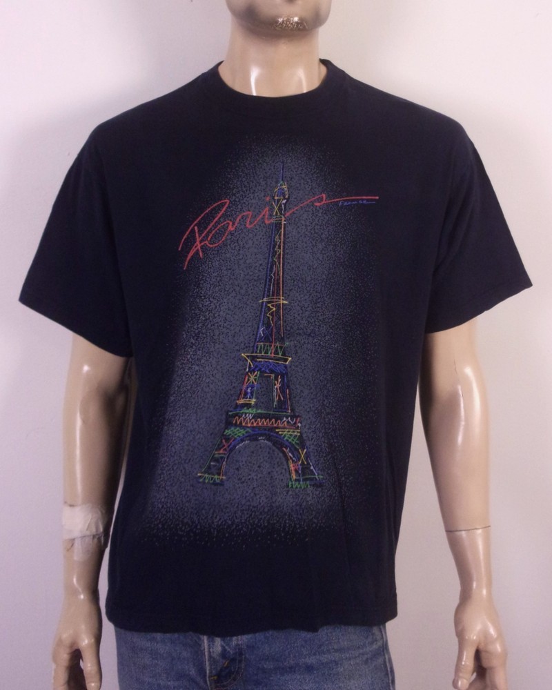 vintage 90s Paris France T-Shirt Eiffel Tower Pop Art Tourist Tee XL