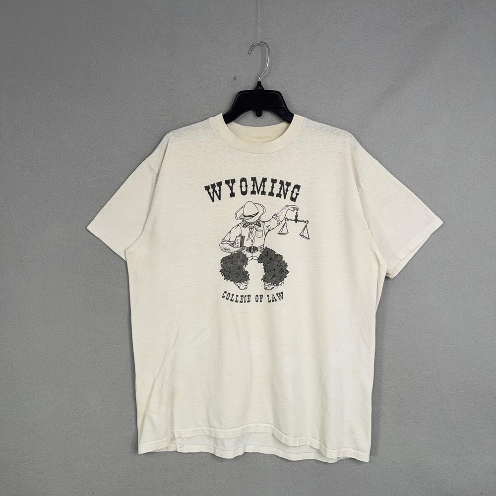 Vintage Hanes Shirt Mens XL White Wyoming College Of Law Graphic Tee USA 80s