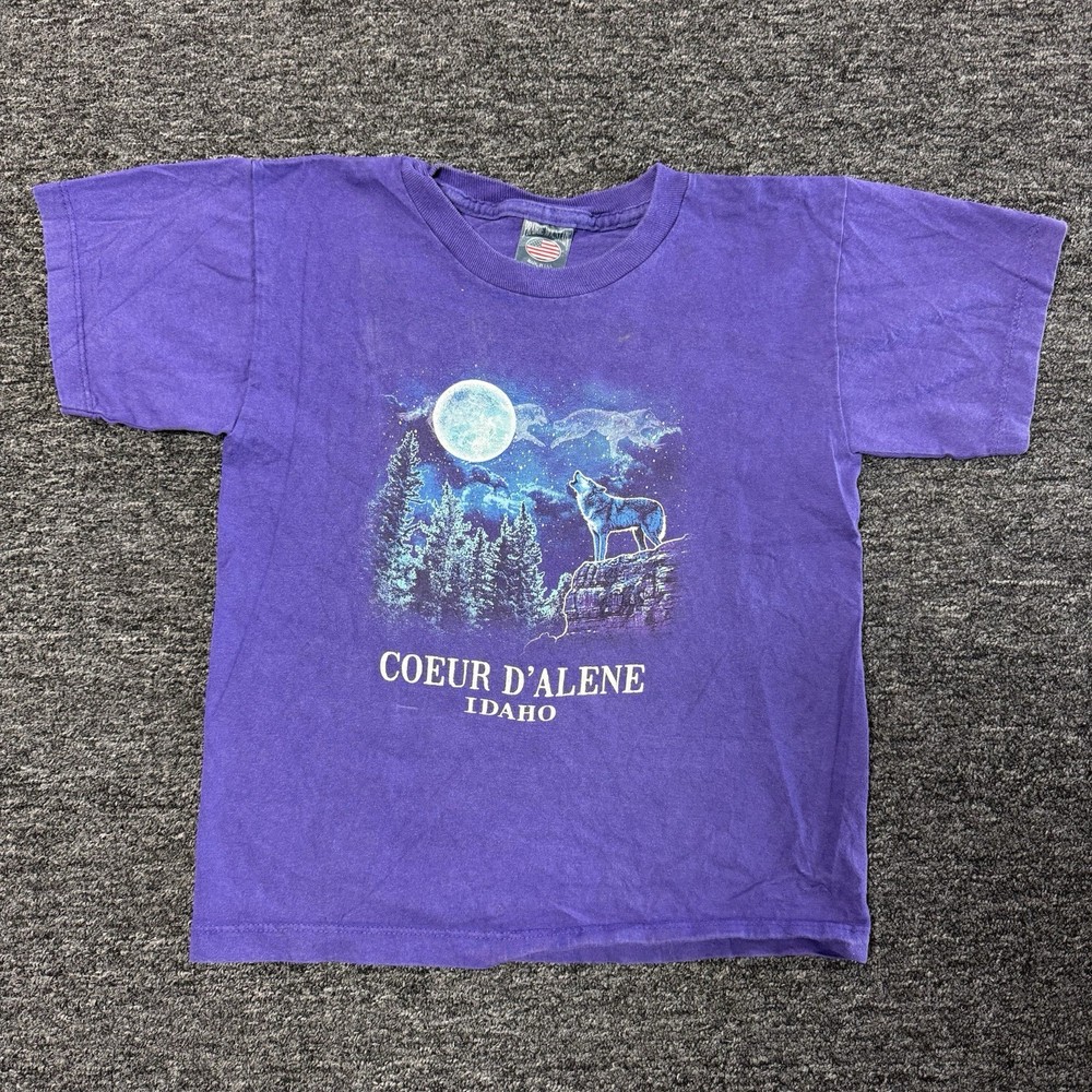 Vintage 90s Faded Purple Coeur D’alene Idaho Destination T Shirt  (10/12) WOLF