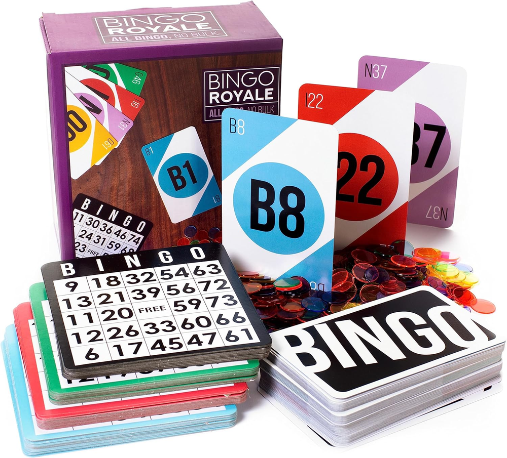 Bingo Game Set for Adults, Seniors, and Family - 1000 Chips, 100 Cards, Jumbo De