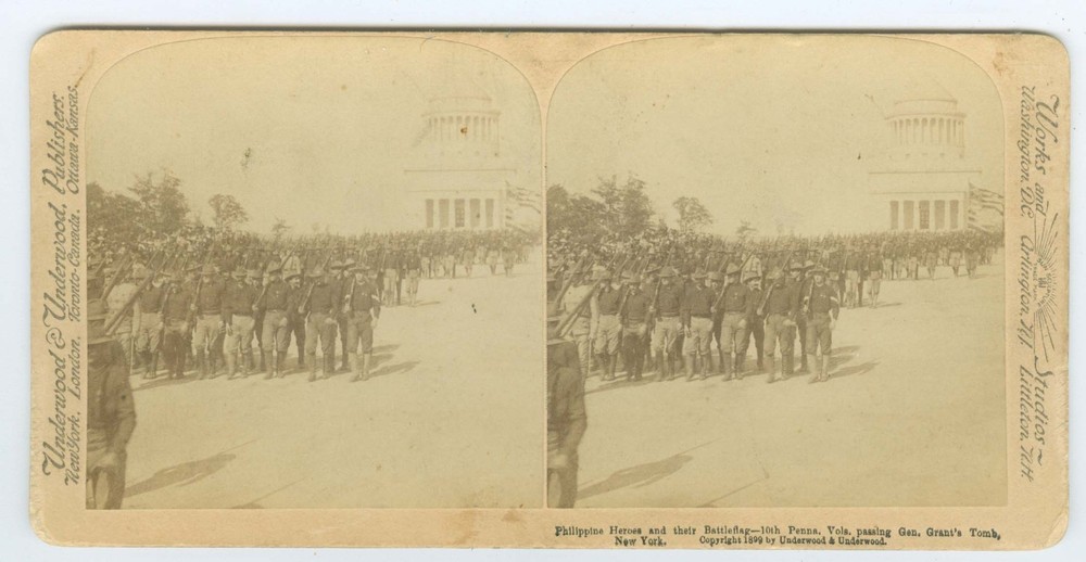 D1511~ SPAN-AM WAR Philippines 10th Pennsylvania Hero c.1899 Stereoview