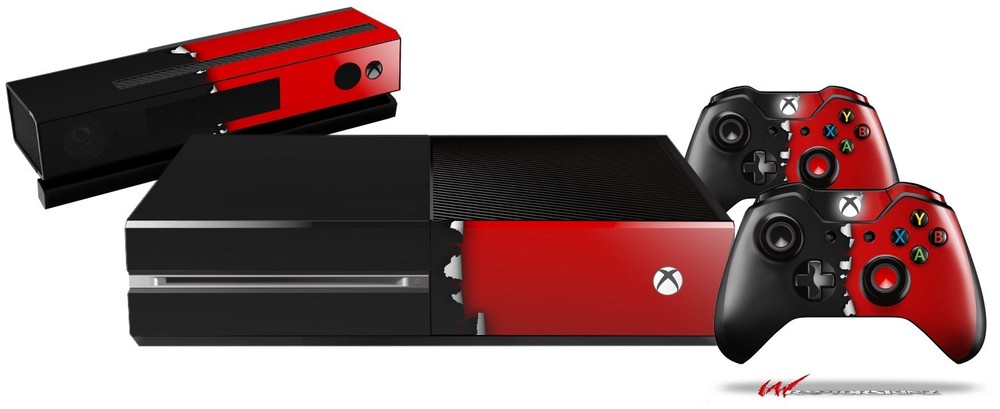 Ripped Colors Black Red Skin Set fits XBOX One Console Controllers