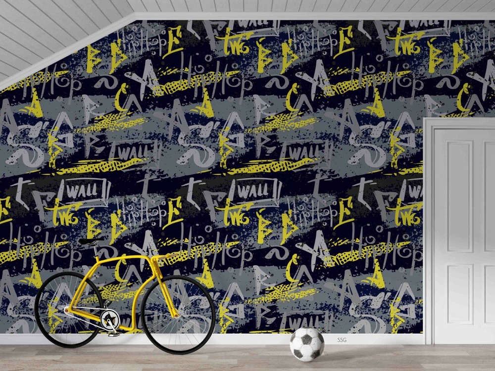 3D Abstract Graffiti Alphabet Self-adhesive Removable Wallpaper Murals Wall 109-image