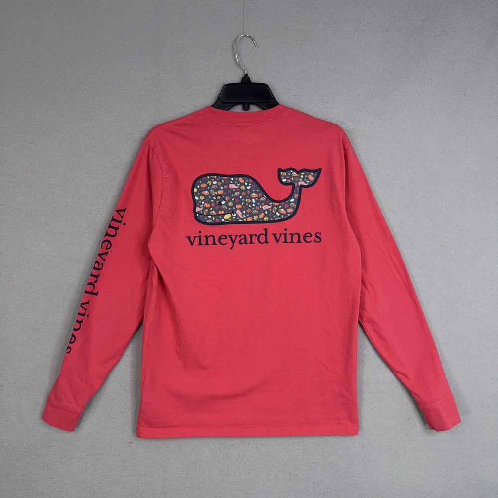 Vineyard Vines Shirt Mens Small Red Long Sleeve Whale Pocket Graphic Holiday