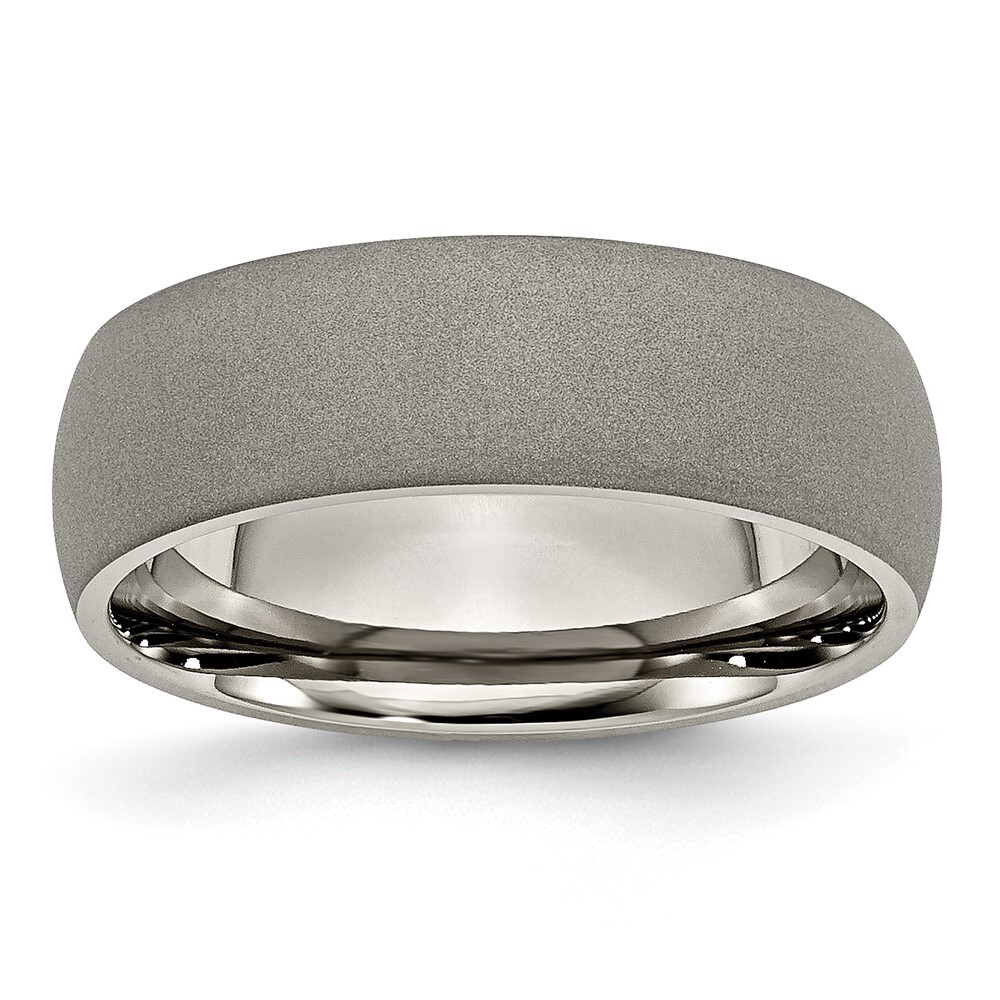 Titanium Stone Finish 7mm Half Round Band Ring Size 7 for Men 3.58gm