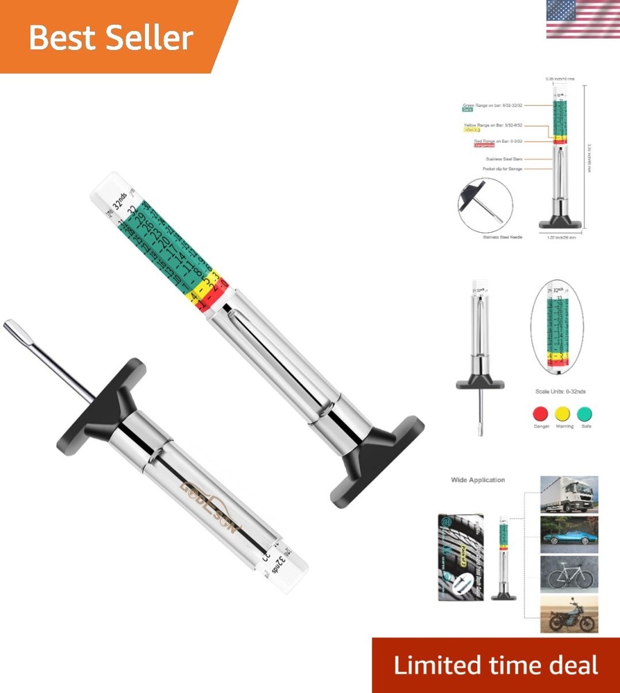 Accurate Tire Tread Depth Gauge - Color Coding for Easy Wear Assessment, 2 Pack-image