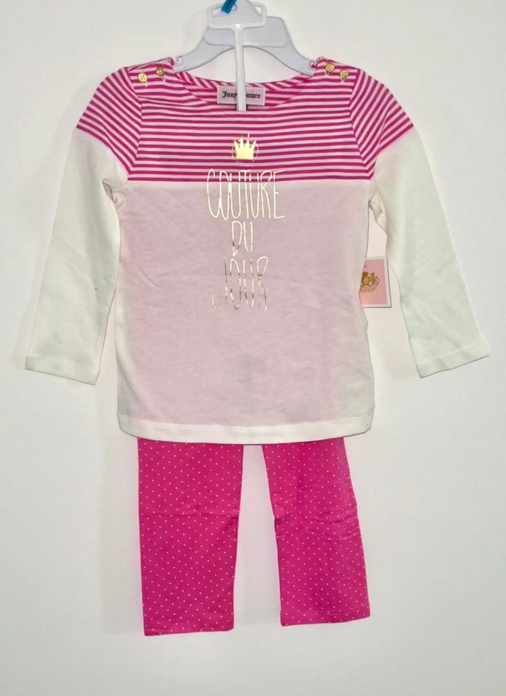 Juicy Couture Baby Girl 2-pc Legging Set Stripe Dots White Pink White 3-6 M NWT